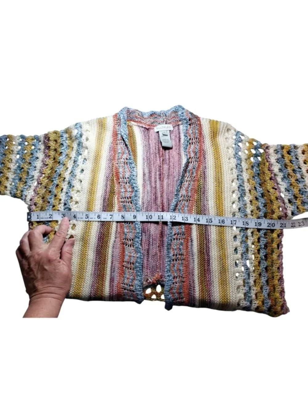 Kimono Cardigan Sweater Open Front M Multiples Multicolored Stipes Boho Cottage - Picture 9 of 12